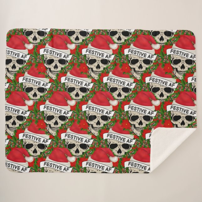 Manta Sherpa Esbozo De Guay De AF Festividad En Santa Hat (Anverso (horizontal))