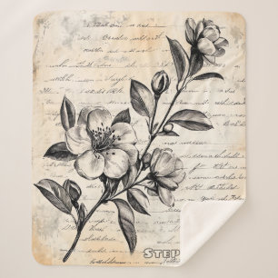 Manta Sherpa Esbozo floral rústico con caligrafía - edad (2)