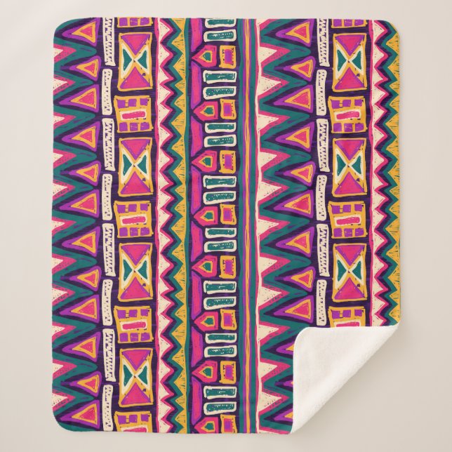 Manta Sherpa Esbozos tribales: patrón azteca dibujado a mano. (Anverso)