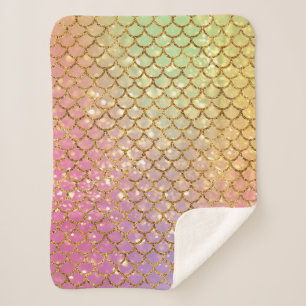 Manta Sherpa Escamas de sirena dorado morado rosa verde