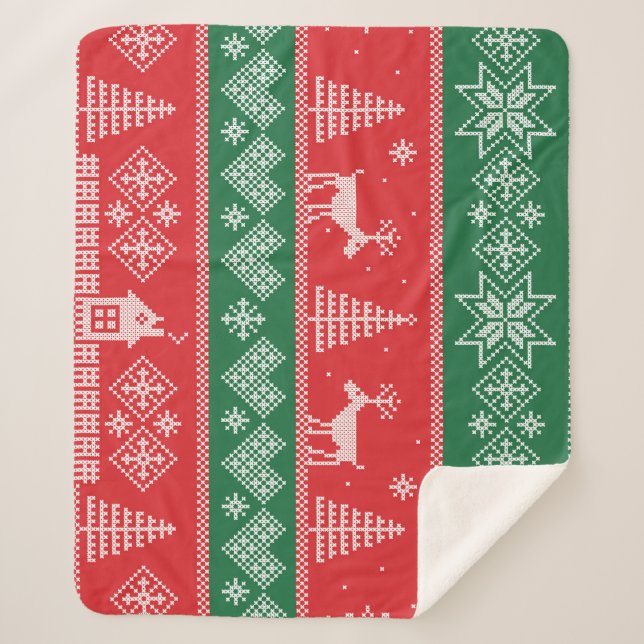 Manta Sherpa Escena de invierno: patrón ininterrumpido vintage (Anverso)