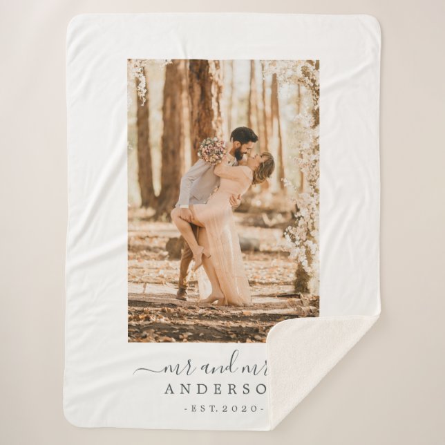 Manta Sherpa Escritura de moda recién casada Sr. Monogram Photo (Anverso)