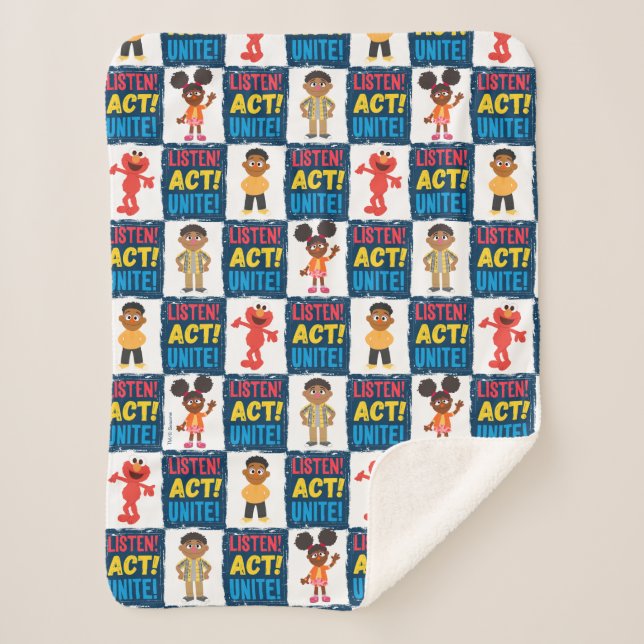 Manta Sherpa ¡Escucha! ¡Actúa! ¡Únete! Estampado (Anverso)