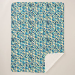 Manta Sherpa Esferas decorativas vibrantes azules y blancas