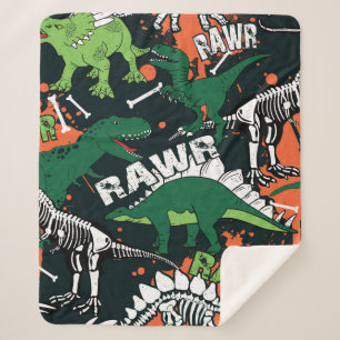 Manta Sherpa Esqueleto de dinosaurio. Patrón de grano de época