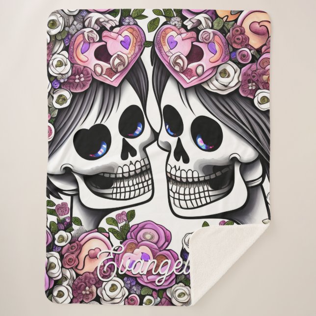 Manta Sherpa Esqueletos florales de acuarela para besar (Anverso)