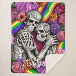 Manta Sherpa Esqueletos florales góticos del arcoiris LGBTQ
