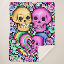 Manta Sherpa Esqueletos Neon Rainbow Kissing