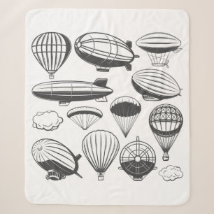 Manta Sherpa Esquema de Dirigible Vintage en Blanco y Negro