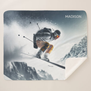 Manta Sherpa Esquiador de montaña de nombre personalizado