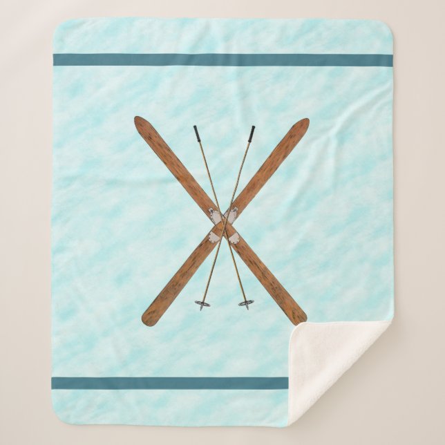 Manta Sherpa Esquíes De Campo Y Pollos En Nieve (Anverso)