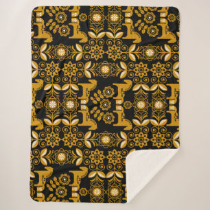 Manta Sherpa Estampa de caballo sueco Dala mostaza