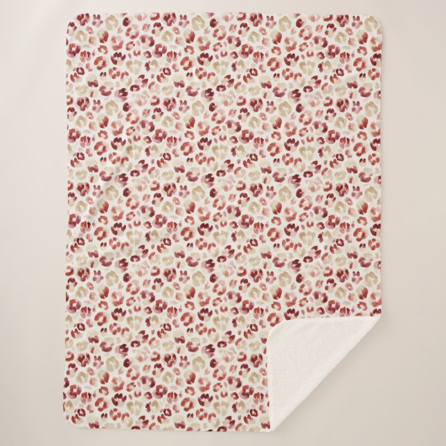 Manta Sherpa Estampado Animal Leopardo Crema Rojo (Anverso)