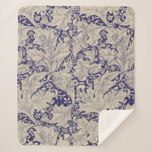 Manta Sherpa Estampado de Alhelí de William Morris Azul Antiguo