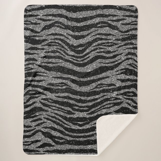 Manta Sherpa Estampado de cebra negro y gris plateado (Anverso)