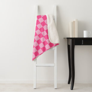 Manta Sherpa Estampado de cuadros rosados