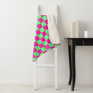 Manta Sherpa Estampado de cuadros rosas y verdes