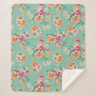 Manta Sherpa Estampado de flores brillante del bosquejo