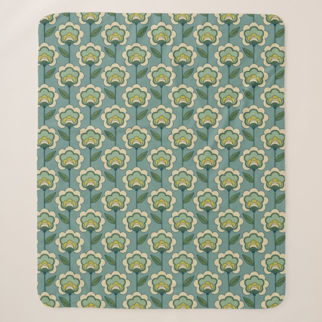 Manta Sherpa Estampado de flores verde azulado y amarillo (Anverso)