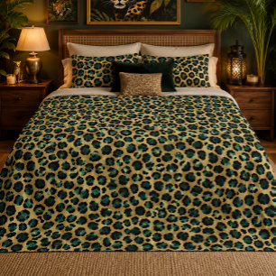 Manta Sherpa Estampado de leopardo glam dorado y azul turquesa