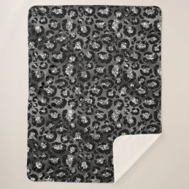Manta Sherpa Estampado de leopardo negro y gris plateado
