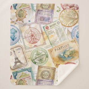 Manta Sherpa Estampado de Pasaporte Rústico de Viaje (8)