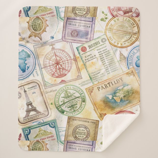 Manta Sherpa Estampado de Pasaporte Rústico de Viaje (8) (Anverso)