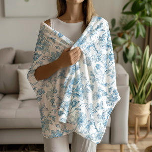 Manta Sherpa Estampado floral azul Toile-de-jouy Chinoiseries
