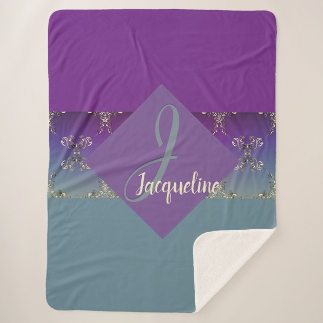 Manta Sherpa Estilo Fabergè Monograma Gradiente Azul Púrpura (Anverso)