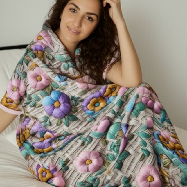 Manta Sherpa Estilo floral bordado | Agradable y acogedor (Subido por el creador)