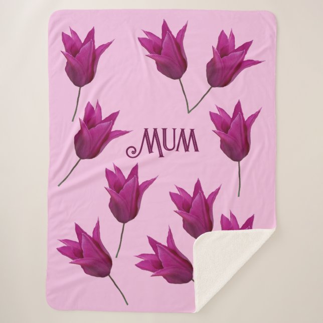 Manta Sherpa Estilo floral de tulipanes rosados de la bonito de (Anverso)