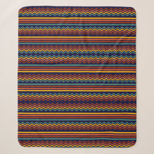Manta Sherpa Estilo Retro de los 70 Navy y Mostaza Boho Chevron