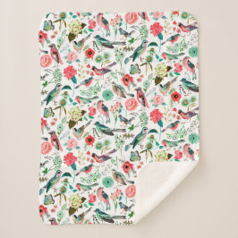 Manta Sherpa Estiloso Pink en Green Flores y Aves