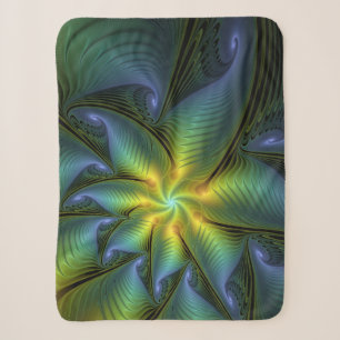 Manta Sherpa Estrella abstracta, brillante arte azul verde dora