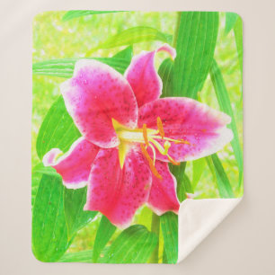 Manta Sherpa Estrella rosa profunda bonito Lily en verde anime