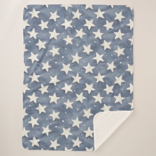 Manta Sherpa Estrellas Blancas Azules (Anverso)
