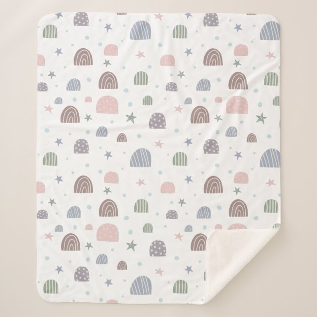 Manta Sherpa estrellas de arco iris pastel moderno (Anverso)