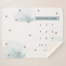 Estrellas de oro y nubes Blue Boy Monthly Mileston