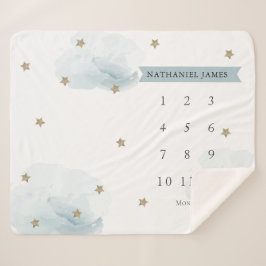 Manta Sherpa Estrellas de oro y nubes Blue Boy Monthly Mileston