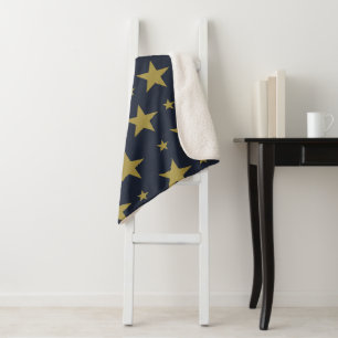 Manta Sherpa Estrellas doradas sobre azul marino - Elegante y a