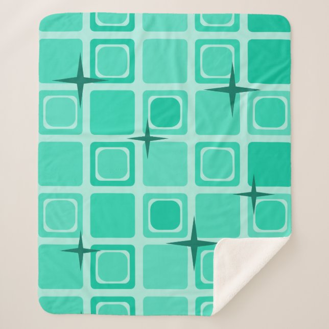 Manta Sherpa Estrellas modernas de mediados del siglo XX Verde  (Anverso)