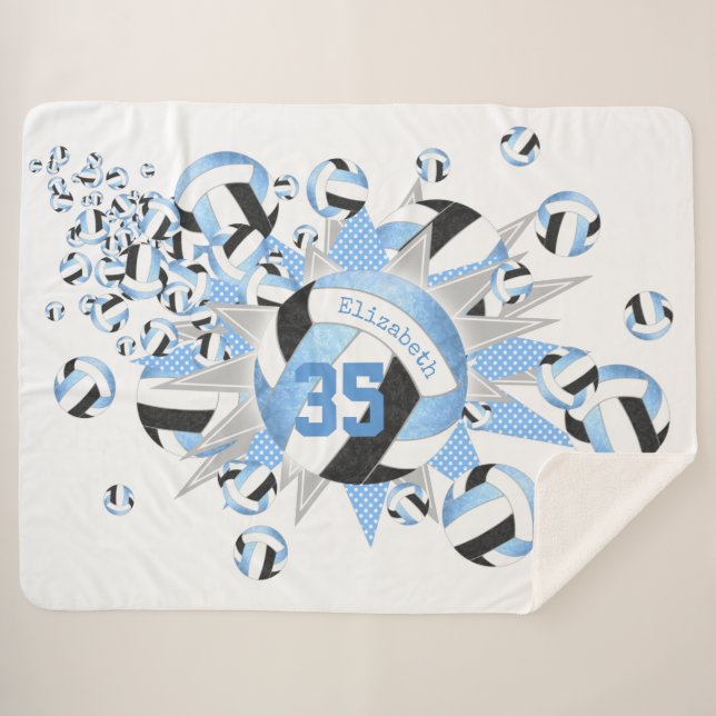 Manta Sherpa estrellas y bolas de voleibol negro azul oscuro (Anverso (horizontal))