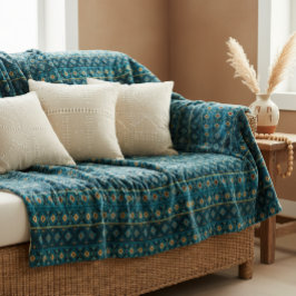 Manta Sherpa Ethnic Striped Throw Blanket in Ocean Blue