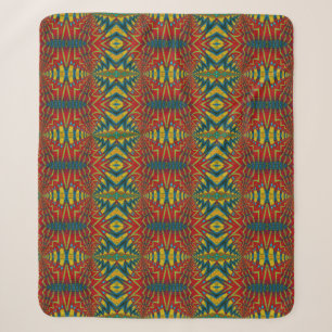 Manta Sherpa Étnica tribal de color azul geométrico rojo y amar