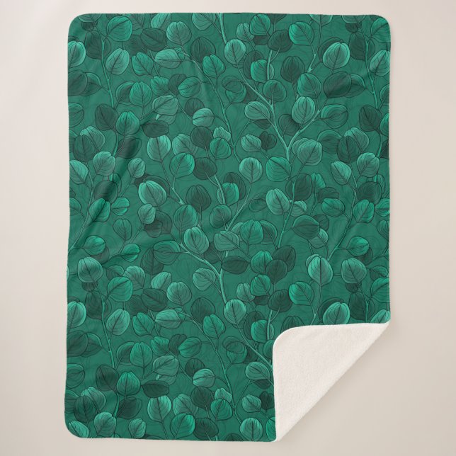 Manta Sherpa Eucalipto sobre verde (Anverso)