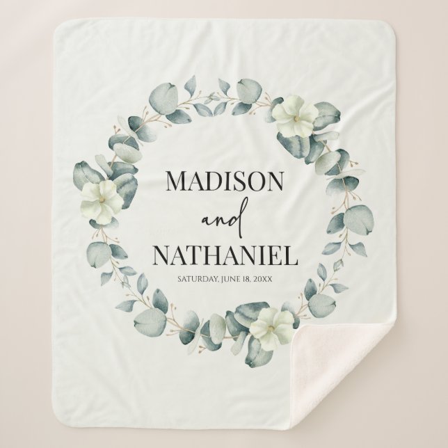 Manta Sherpa Eucalipto verde deja Boda botánico de vegetación (Anverso)