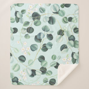 Manta Sherpa Eucalyptus Bliss: Patrón de acuarela turquesa.