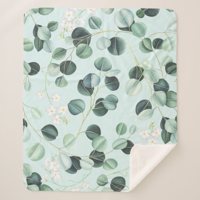 Manta Sherpa Eucalyptus Bliss: Patrón de acuarela turquesa. (Anverso)