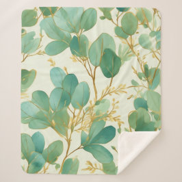 Manta Sherpa Eucalyptus deja un diseño verde y dorado