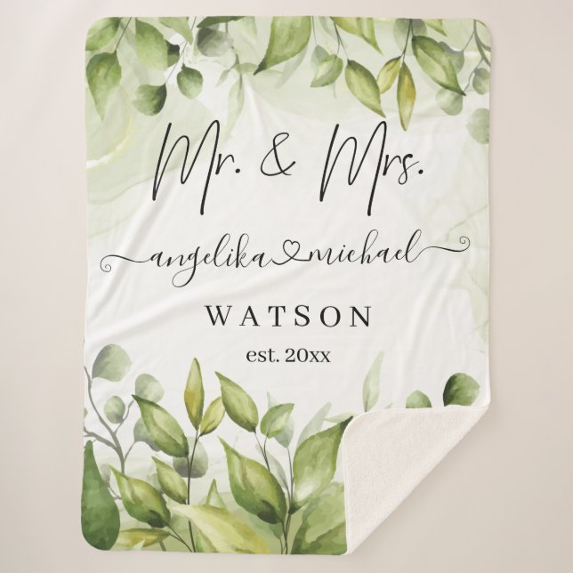 Manta Sherpa Eucalyptus Greenery Rubor guión moderno de moda (Anverso)